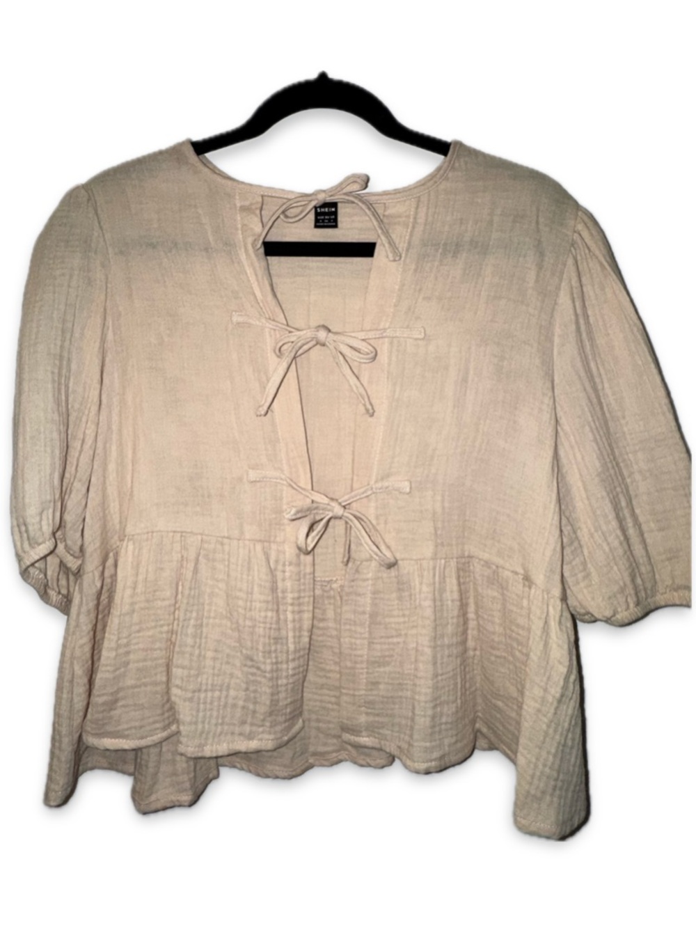 SHEIN GAUZE PEASANT TOP WITH TIE FRONT SIZE SMALL